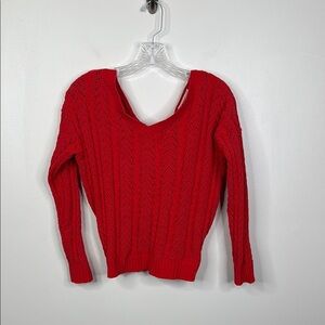 Jessica Simpson Cropped Knotted Red V-Neck Cable Knit Sweater Women's Size Small